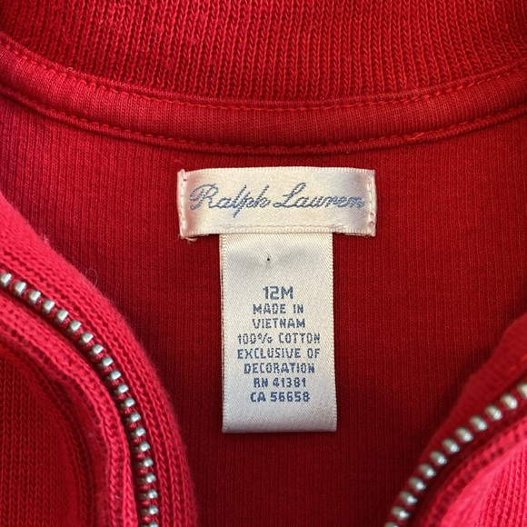 Ralph Lauren Kids Boys Toddler Size 12 Months Red Pullover Sweater Quarter Zip - Picture 5 of 6
